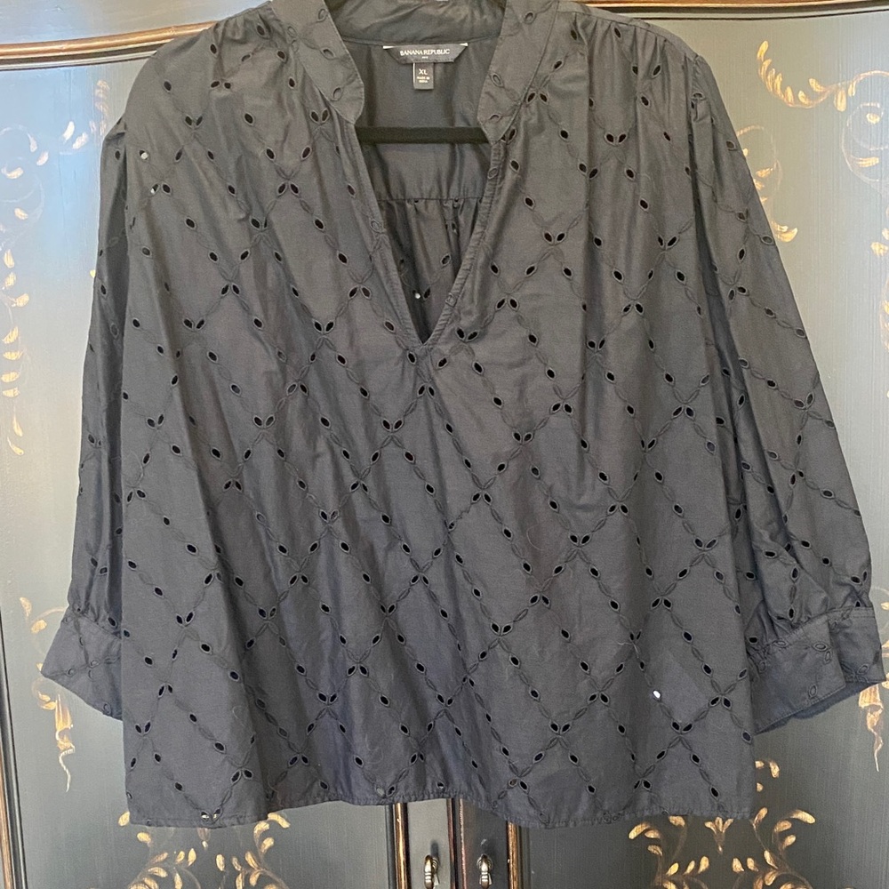 Banana Republic Black Eyelet Blouse size XL